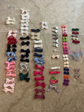 Assorted Baby Tiny Hair Bows and Clips - Mixed Pastel & Bright Colors